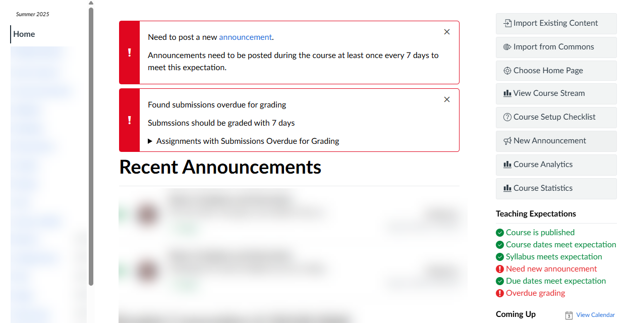 teaching expectations unmet example - need new announcement and to grade